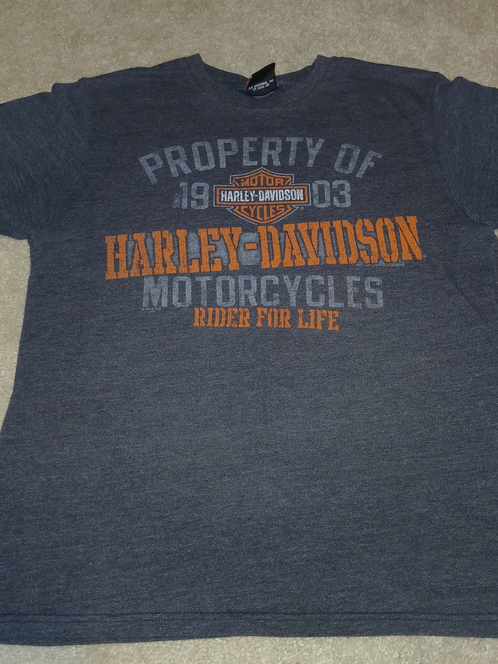 Harley-Davidson Men’s Navy Grey Graphic Tee - Orange Logo
